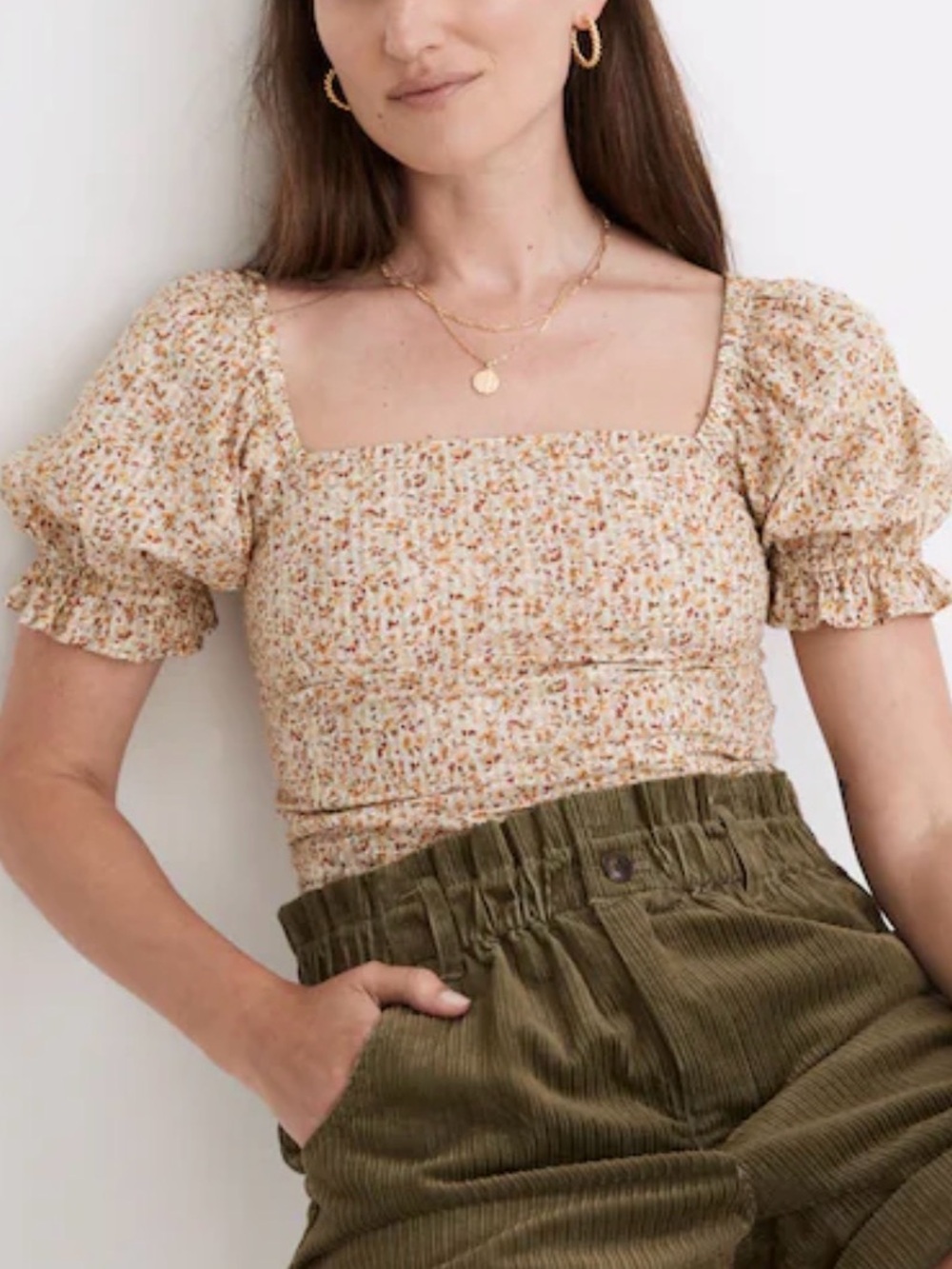 Madewell Hopewell Puff-Sleeve Crop Top in Cottage Garden